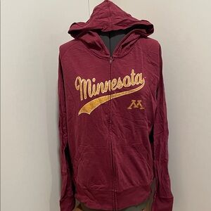 University of Minnesota Maroon and Gold Hooded Zip-Up Long-Sleeve T-Shirt